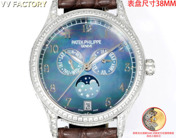 PP Grand Complications Moonphase  Gold Case&Stick Slender Pointer Rep Watch 4947R-001 - Image 5