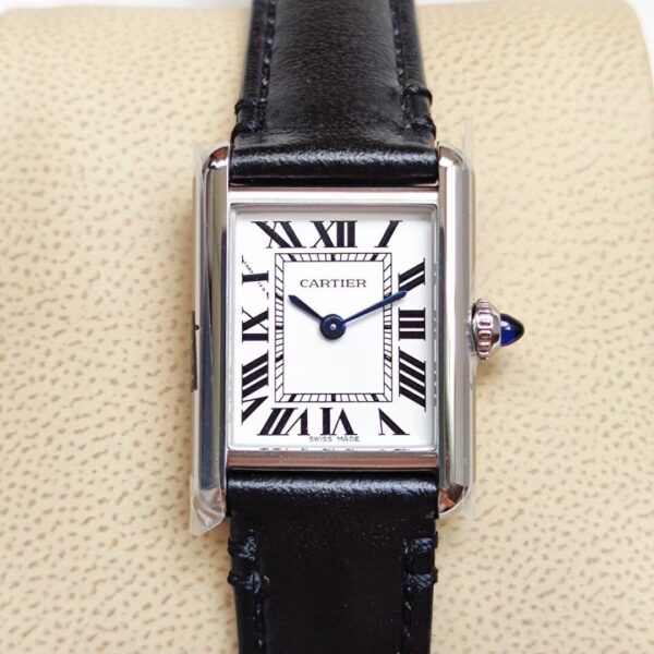 Cartier - Tant Must Small SS/LE White dial On Black Leather Strap K11F Quartz